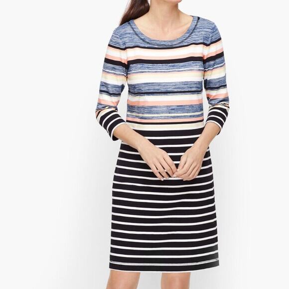 New Talbots 1XP $90 Colorful Stripe Cotton Blend Midi Beach Coastal Knit Dress - Picture 1 of 10